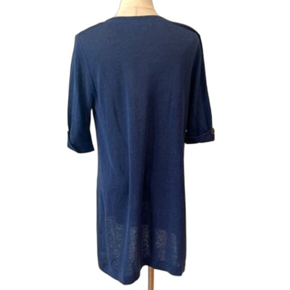 J.Jill Linen Blend Navy Blue Tunic Pullover Knit Cuffed Sleeve Small Petite - Picture 3 of 9